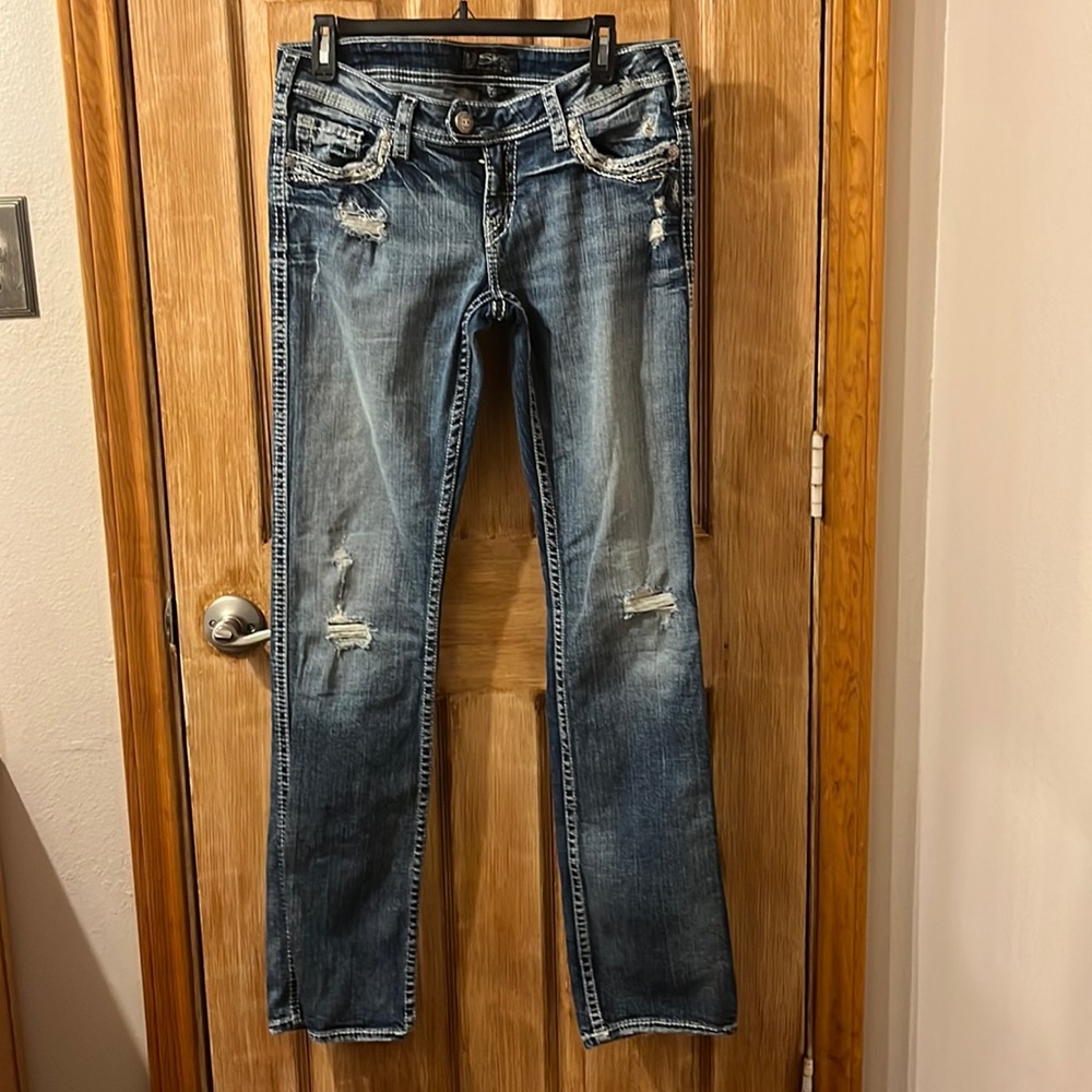 Silver Baby Bootcut Distressed Jeans